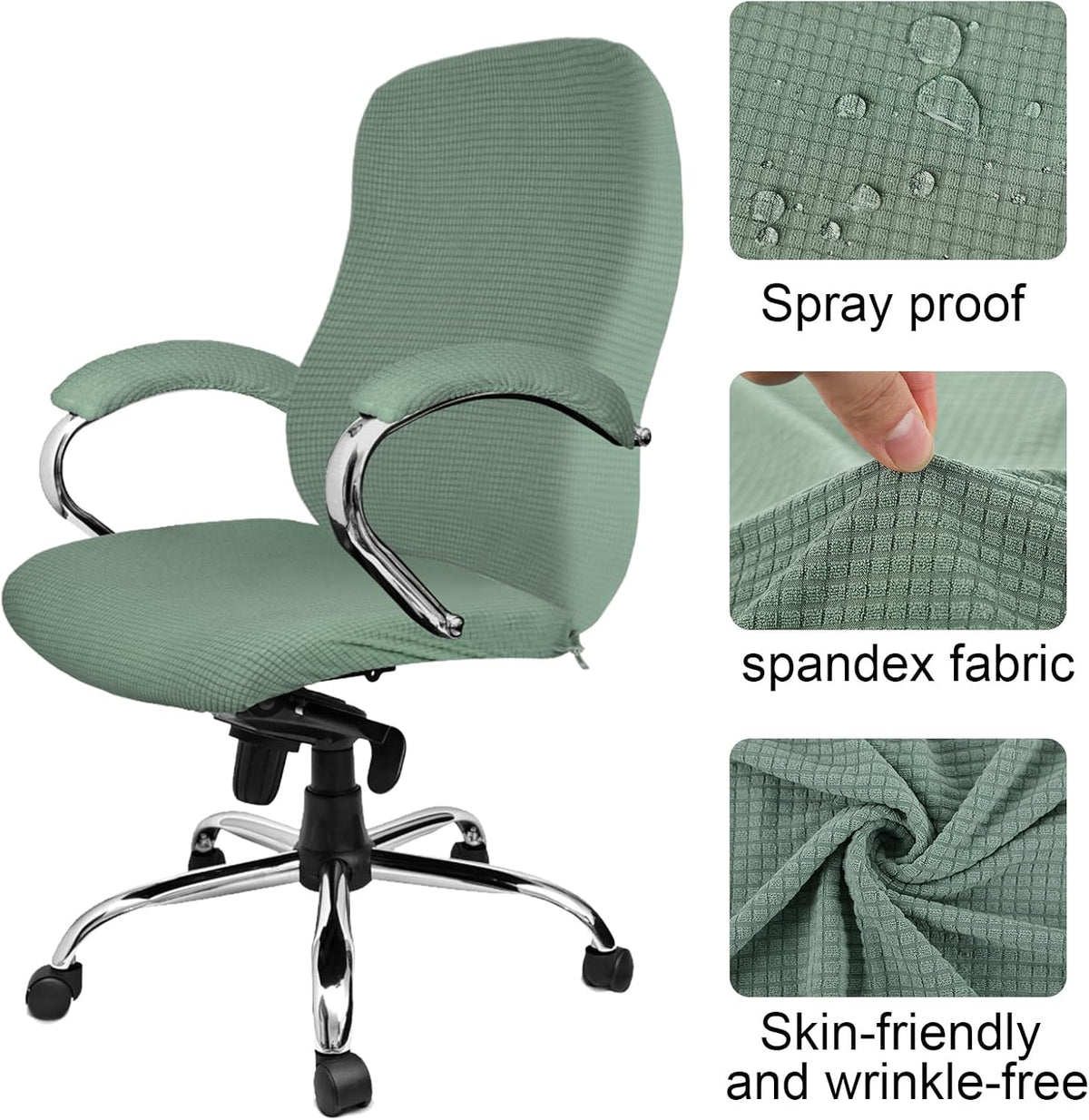 Tatuo 3 Pcs Computer Office Chair Armrest Cover, L, Waffle, Green - Image 5