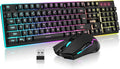 RedThunder K10 Wireless Gaming Keyboard and Mouse Combo, LED Backlit Rechargeable 3800mAh Battery, Mechanical Feel Anti-ghosting Keyboard + 7D 3200DPI Mice for PC Gamer (Black) by RedThunder