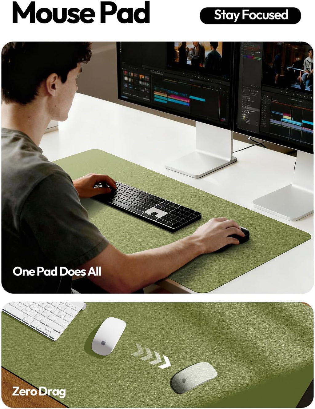 YSAGi Leather Desk Pad Protector, Office Desk Mat, Large Mouse Pad, Non-Slip PU Leather Desk Blotter, Laptop Desk Pad, Waterproof Desk Writing Pad for Office and Home (Green,55" x 17.2") - Image 6