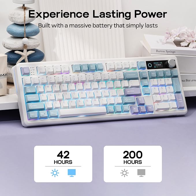 EPOMAKER TH99 PRO 96% Mechanical Keyboard with Screen & Knob, 10000mAh | 2.4Ghz/BT, Hot Swap, Custom Driver, RGB Backlit, PBT Keycap, Wireless Gaming Keyboard for PC/Mac (Blue&White, Creamy Jade) - Image 4