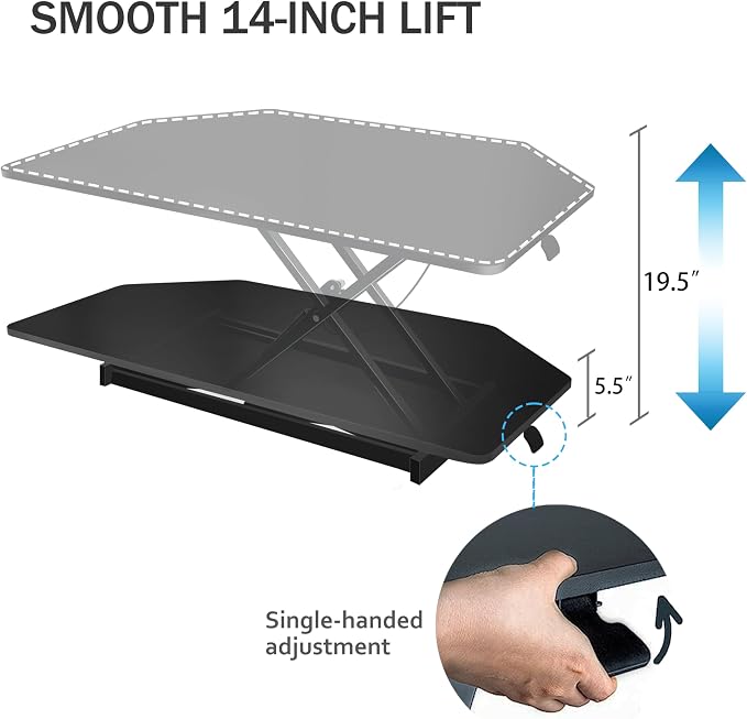 Aconcept 34 inch Black Corner Height Adjustable Standing Desk Converter, One-Click Sit to Stand up Desk Riser, Pre-Assembled Dual Monitor and Laptop Workstation - Image 6