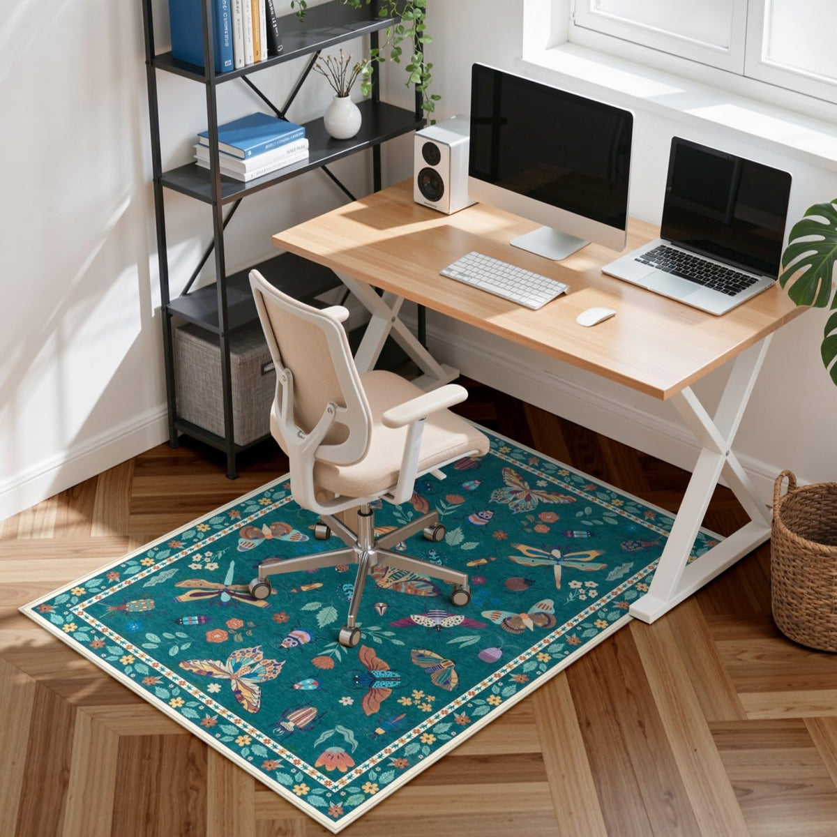 36"x48" Office Chair Mat for Hardwood Floor, Anti-Slip Floor Mat for Office Chairs, Insect Print Office Rugs for Rolling Chairs, Low Pile Dark Green Desk Chair Mats for Hardwood by Anidaroel