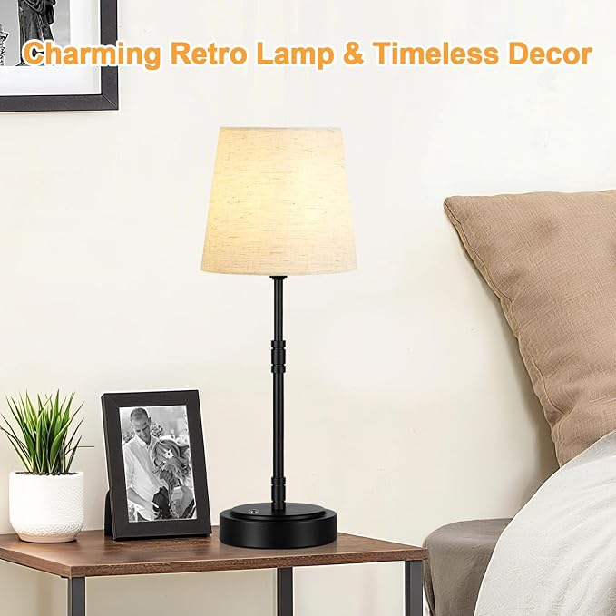 Cordless Table Lamps Set of 2 – Battery Operated Lamp with 7500mAh Rechargeable Battery, Stepless Dimmable Black Lamps with Beige Shade, Wireless Lamps for Dining Room & Nightstand (Bulbs Included) - Image 9