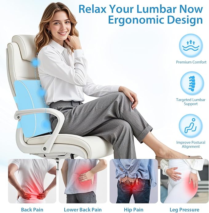 SweetSlubr Lumbar Support Pillow for Office Chair(Light Blue,XL) | 4.7" Thick, Memory Foam, Adjustable Straps, Machine Washable Mesh Cover, Lower Back Pain Relief for Office, Car & Gaming - Image 5