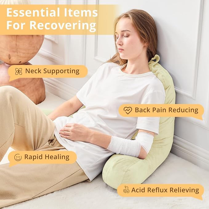 Sasttie Reading Pillow for Bed, Back Pillow for Sitting Up, Cream | 18" Backrest Support Cushion for Couch, Sofa, and Floor, Dorm Essentials, OEKO-TEX, Adjustable Down Alternative Fill - Image 6