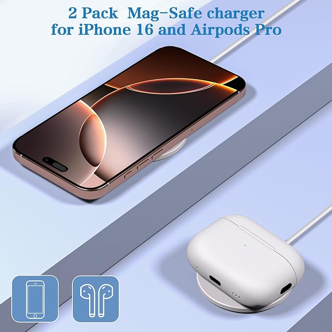 Magnetic Wireless Charger 2Pack Apple 10FT Magsafe Charger,Fast Mag-Safe Charging Wireless iPhone Charger Pad with Charging Plug for iPhone 16Pro Max/16Pro/16Plus/15Pro Max/15/14/13/12/AirPods3/Pro 2 - Image 3