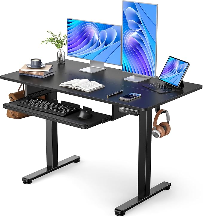 ErGear Electric Standing Desk with Full Size Keyboard Tray, Adjustable Height Sit Stand Up Desk, Home Office Desk Computer Workstation, 48x24 Inches, Black by ErGear