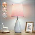 Small Bedside Table Lamp for Bedroom - Reading Desk Lamp with 3 Color Temperatures，15.5" Nightstand Ceramic Lamp with Fabric Shade for Kids Room,Living Room,Dorm,Home Office (White+Pink by Illuminatingyoumeandhim