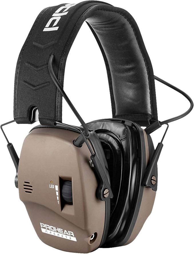 PROHEAR Digital Electronic Shooting Ear Protection Muffs with GEP02 Gel Ear Pads, Hunting 5X Sound Amplification Earmuffs, NRR 23dB Low Profile Hearing Protection for Gun Range - Brown by PROHEAR