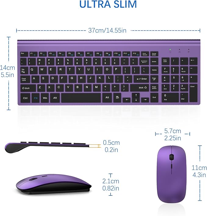 Wireless Keyboard and Mouse Ultra Slim Combo, TopMate - Purple Black | 2.4G Silent Compact 2400DPI Mouse and Scissor Switch Keyboard Set with Cover, Batteries Included, for PC/Laptop/Windows/Mac - Image 6