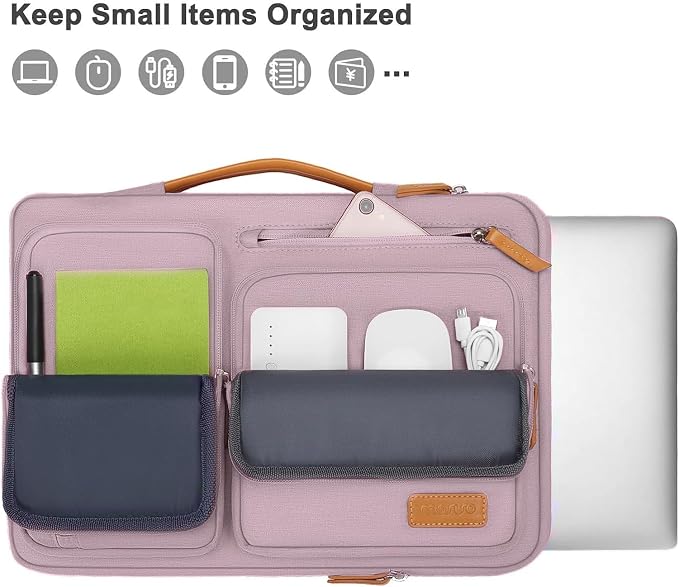 MOSISO 360 Protective Laptop Case 13.3 inch, 13-13.3 inch Laptop Sleeve | Compatible with MacBook Air/Pro 13 / Pro 14,HP Dell Acer ASUS, Side Open Carrying Case with 4 Zipper Pockets, Pastel Pink - Image 2