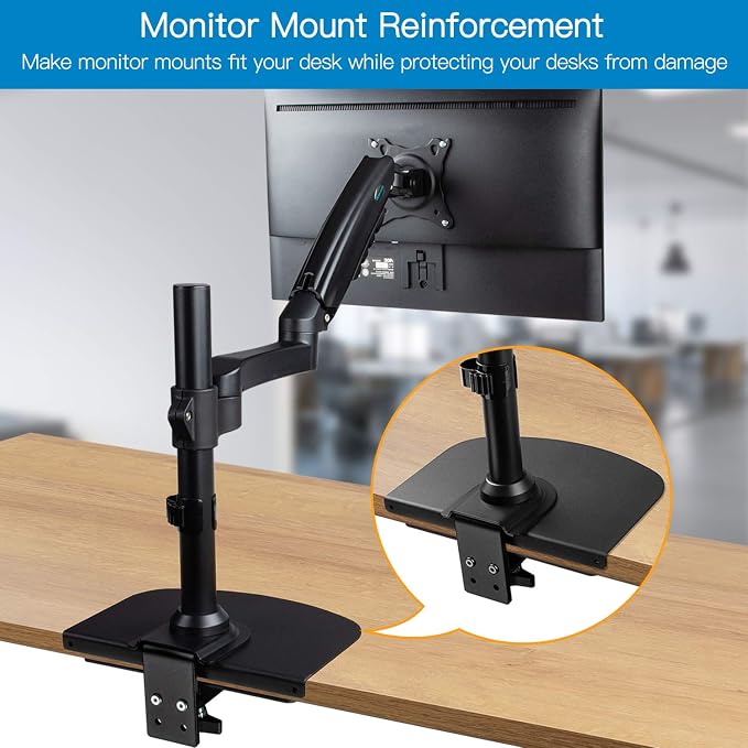 HUANUO Steel Monitor Mount Reinforcement Plate for Thin, Glass and Other Fragile Tabletop, Steel Bracket Plate Fits Most Monitor Stand C Clamp Installation - Image 3