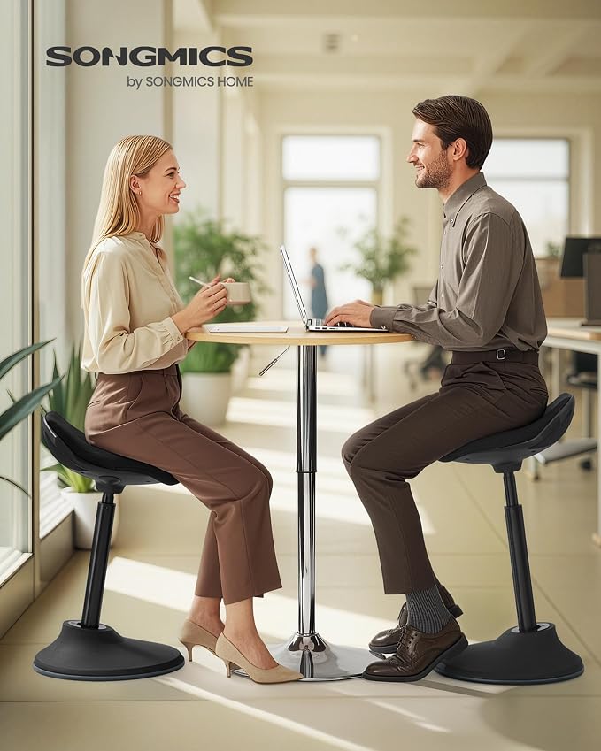 SONGMICS Ergonomic Wobble Stool, Height Adjustable Standing Desk Stool 23.6-33.3 Inches, Swivel Balance Chair with Non-Slip Base, Standing Chair, for Active Sitting, Office, Home, Ink Black UOSC02BK - Image 3