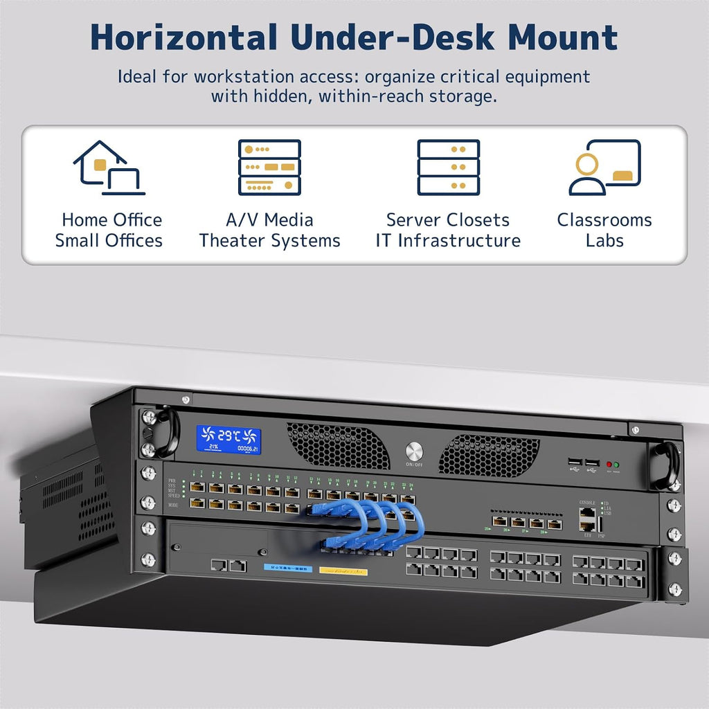 3U Vertical Wall Mount Rack - 19" Steel Wall & Under-Desk Bracket for Server, Network Switch, or Patch Panel, Supports up to 121lbs, for Cabinet or Server Room, JHSVR-3U - Image 3