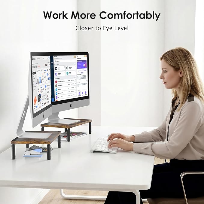 Adjustable Monitor Stand Riser for Desk, Wood Computer & Laptop Stand, Desk Organizers and Accessories, Office Desk Accessories & Workspace Organizer for Home Office Supplies, Brown 2-Pack - Image 8
