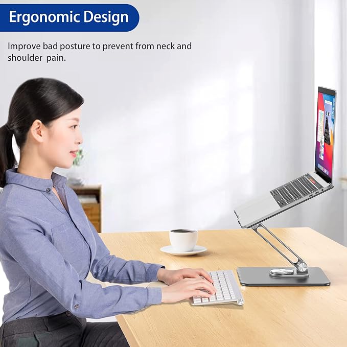 BESIGN LSX7 Laptop Stand with 360 Rotating Base, Ergonomic Adjustable Notebook Riser, Foldable Computer Holder Compatible with 10-15.6" Laptops (Gray) - Image 4