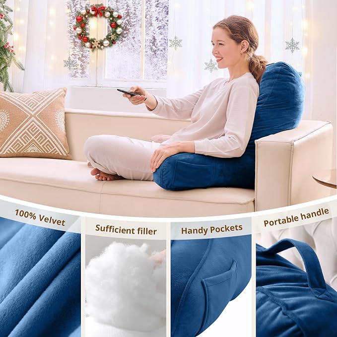 Sasttie Reading Pillow for Bed, Back Pillow for Sitting Up, Navy | 23" Backrest Support Cushion for Couch, Sofa, and Floor, Dorm Essentials, OEKO-TEX, Adjustable Down Alternative Fill - Image 5