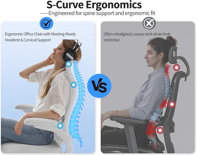 TRALT Office Chair Ergonomic Desk Chair - Gaming Chair with Lumbar Support | 330 LBS Home Office Desk Chairs , Reading Chair with Flip-up Armrests, Comfortable Computer Chairs (1, White) - Image 3
