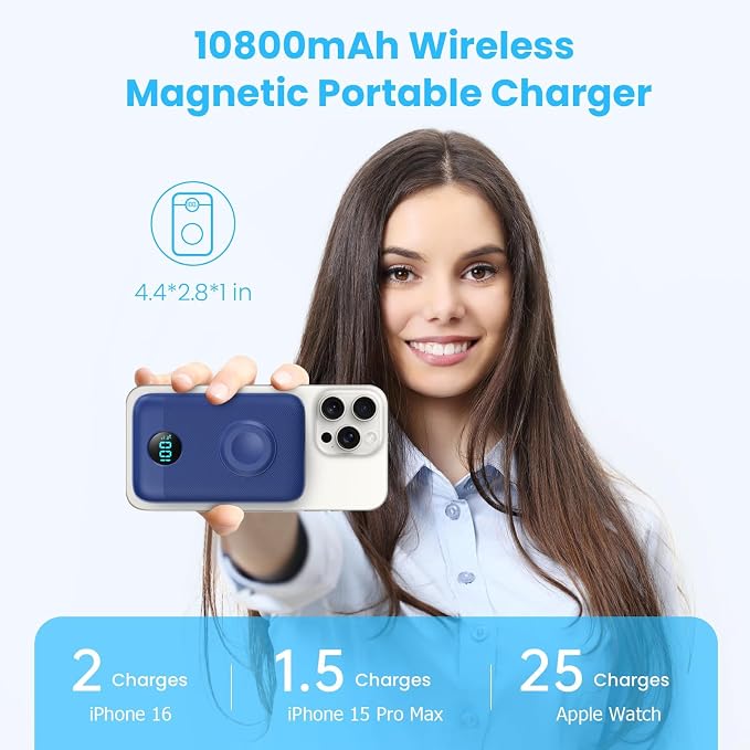 Magnetic Portable Charger with Apple-Watch Charger,10800mAh 25W PD Fast Charging Wireless Power Bank,4 Outputs Travel Essential Battery Pack for Magsafe,iPhone 17/17 Pro Max/16/15/14/13/12 All Series - Image 2