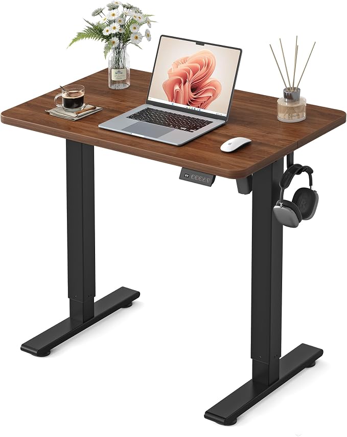 FEZIBO Standing Desk 32 × 19 Inch Electric Height Adjustable, Black Walnut | Sit and Stand Up Adjustable Desk, Home Office Computer Desk with 3 Customizable Memory Presets by FEZIBO
