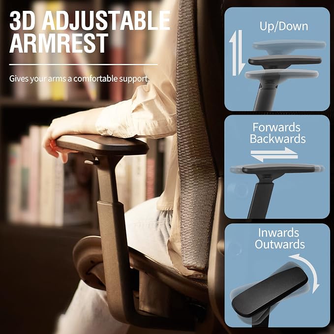 T96 Mesh Office Chair,Ergonomic Computer Desk Chair,Sturdy Task Chair- Adjustable Lumbar Support & Armrests,Tilt Function,Comfort Wide Seat,Swivel Home Office Chair - Image 6