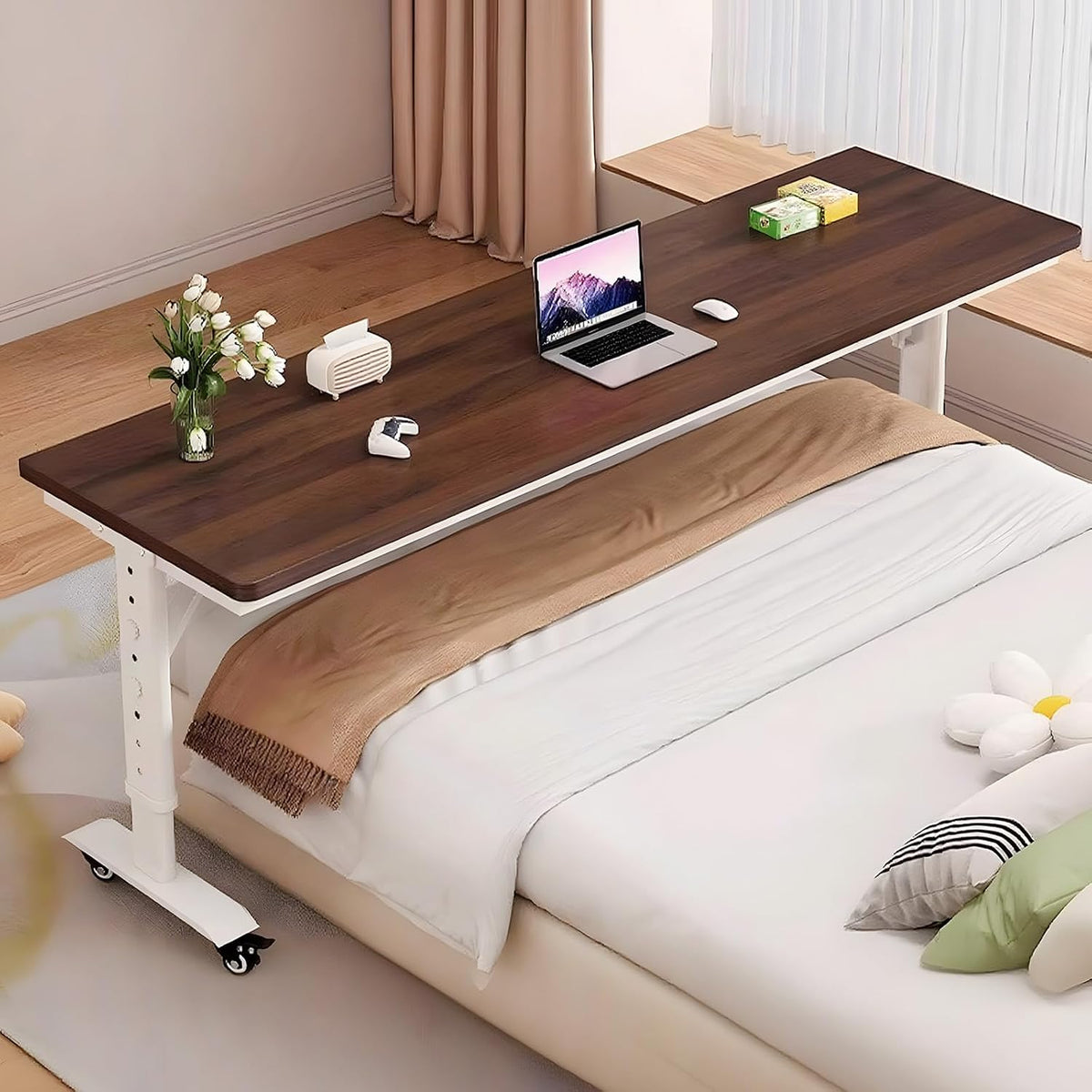 90.6" Overbed Table with Wheels for Queen Beds, Height Adjustable by Quvex