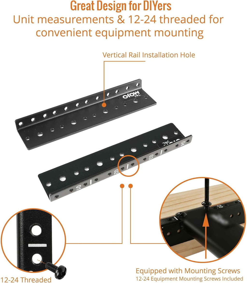 Tecmojo 4U Rack Rails with 12-24 Screws to Mount Equipment, Heavy Duty Steel Rack Rail Set, Black, Tapped Hole - Image 4