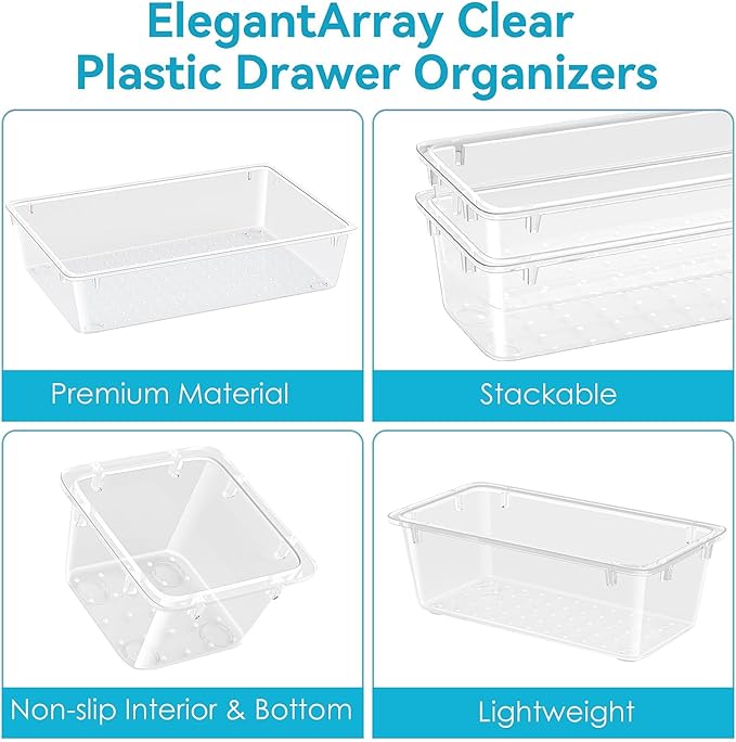 24 PCS Drawer Organizer Set, Makeup Organizers, Tool Storage Trays | 4 Sizes, Plastic, Stackable, Multiple Gadgets, Desk Drawer Divider Organizers, for Makeup, Office Supplies Storage - Image 4
