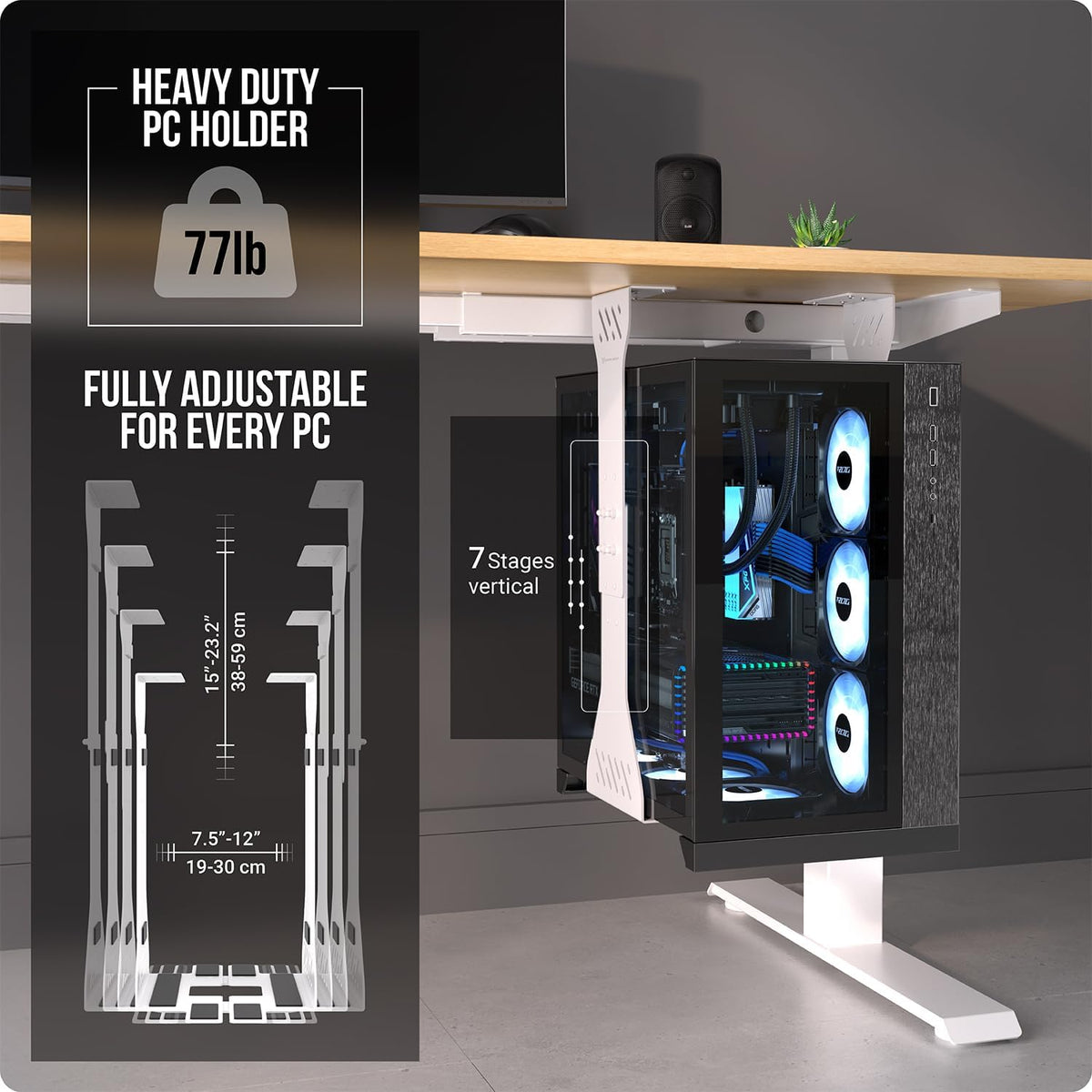 Heavy Duty under desk PC holder – Adjustable and up to 77 lbs load capacity - Image 3