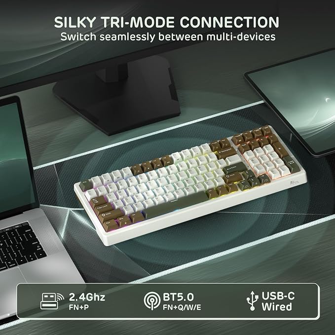 RK ROYAL KLUDGE F99 Wireless Mechanical Keyboard, Gasket Structure | 95% 100 Keys Hot Swappable RGB Gaming Keyboard, Tri-Mode BT/2.4GHz/USB-C, Pre-lubed Custom Switches, for PC/Xbox/PS4/PS5 - Image 3