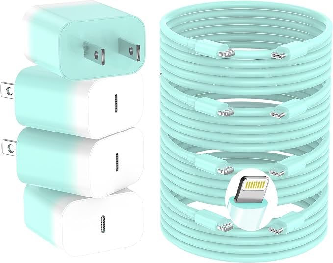 iPhone Charger Fast Charging,20W PD USB C Wall Charger 4 Pack with 6FT Fast Charging Cable,for iPhone 14/14 Pro Max/13/13 Pro/12/12 Pro/11/11 Pro/XS(Blue) by GREPHONE