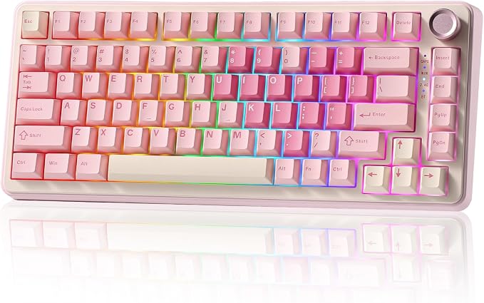 YUNZII B75 PRO 75% Wireless Mechanical Keyboard (Pink, Cocoa Cream V2) | Hot Swap Keyboard with Knob, Gasket Mount, Creamy Pre-lubed Switch for Smooth Typing, BT/USB-C/2.4G, for Gaming by YUNZIIMECHANICALKEYBOARD