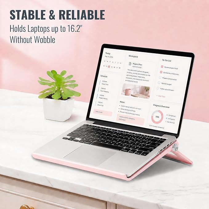 Cute Pink Laptop Stand for Desk - Adjustable Foldable Laptop Riser, Fun White Elephant for Women Coworkers, Ventilated & Sturdy with Anti-Slip Pads for MacBook, Home, Office - Image 3