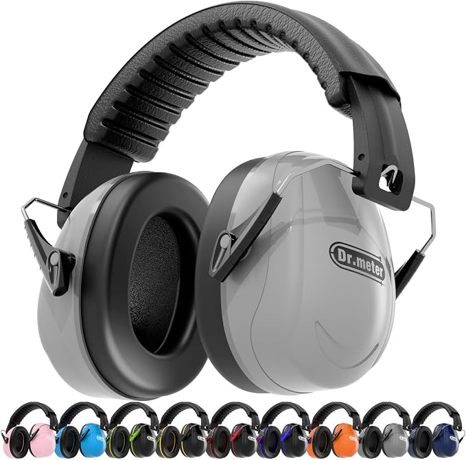 Dr.meter Hearing Protection Earmuffs, 31dB Noise Reduction Safety Ear Muffs with Adjustable Headband for Adults Kids Autism Sensory, Ear Muff for Yard Work, Mowing or Hunting -Grey by Drmeter