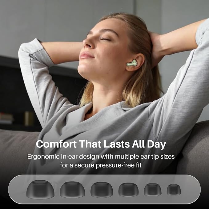 TOZO Hybrid Active Noise Cancelling in Ear Wireless Earbuds, 68H Playtime | 6 Mics AI Clear Calls, LED Display, 32 Preset EQs App, Bluetooth 5.3 Headphones, IPX8 Waterproof, Comfort Fit Ear Buds Green - Image 7