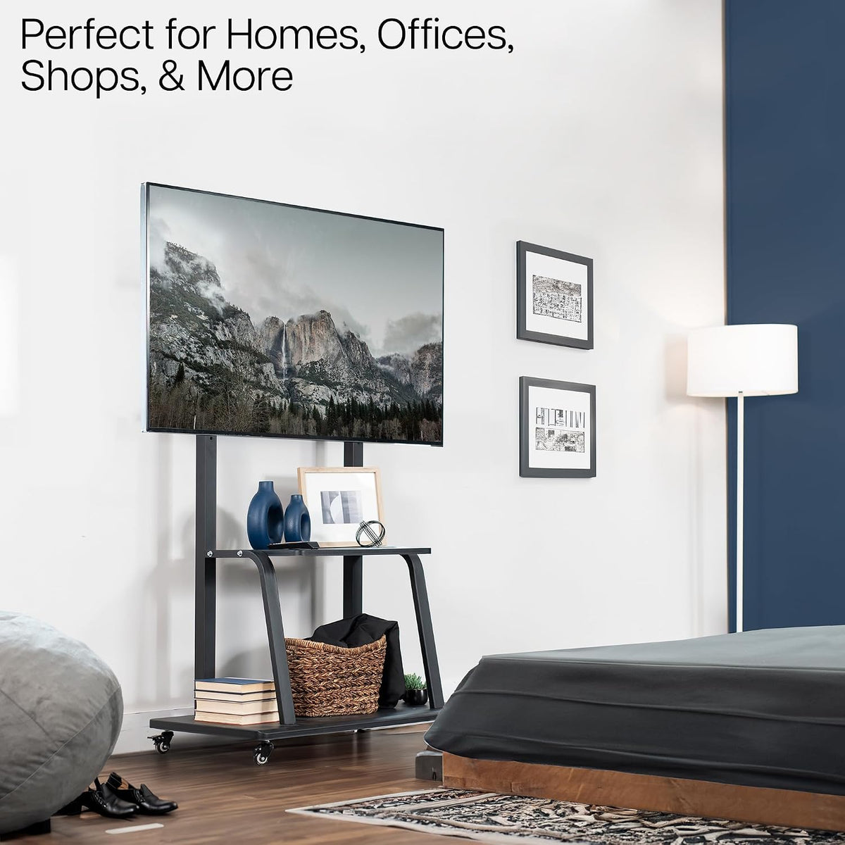 VIVO Mobile TV Cart with Dual Level Shelving for 42-100 in Screens - Image 4