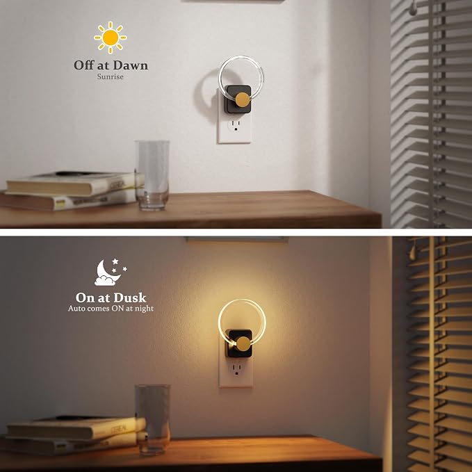 JandCase Night Light, Color Changing Night Lights Plug into Wall, 1 Pack | RGB Nightlight with Light Sensor, 180° Rotatable Plug in Nightlights, Dimmable Ring Acrylic Night Light for Kids Gift Hallway - Image 2