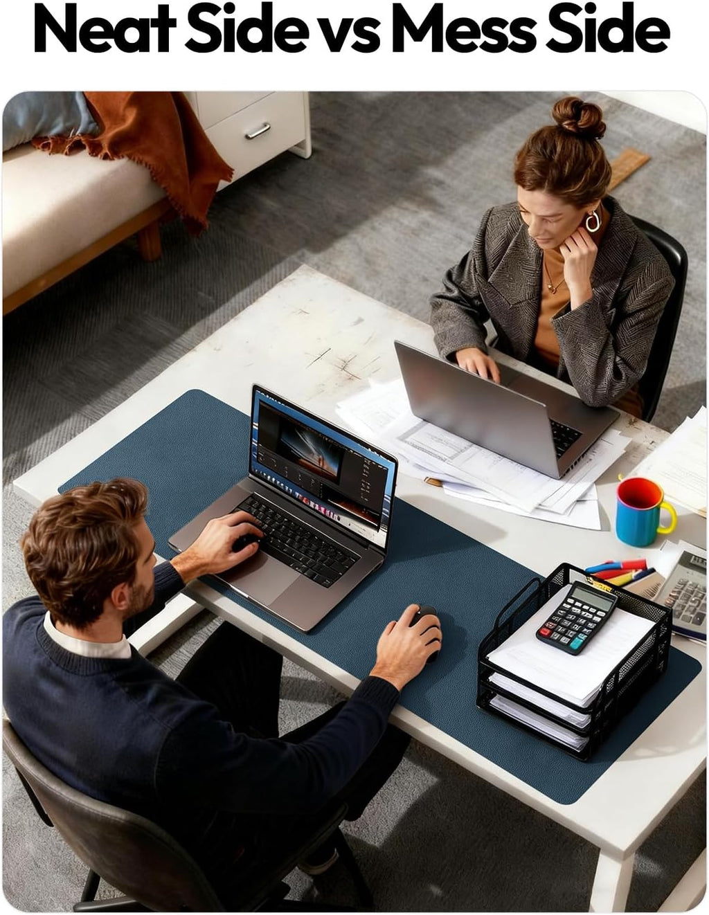 YSAGi Leather Desk Protector, Office Mat, Large Mouse Mat, Non-Slip PU Leather Blotter, Laptop Pad, Waterproof Writing Pad for Office and Home (Dark Blue, 35.4" x 17") - Image 6
