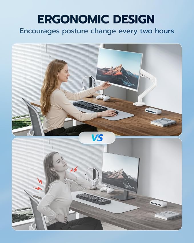 ARES WING 17-40 Inch Heavy Duty Monitor Arm, White | Fully Adjustable Monitor Mount for Ultrawide Screens up to 26.4 lbs with Clamp/Grommet Desk Mount, 75/100 Vesa Mount - Image 7