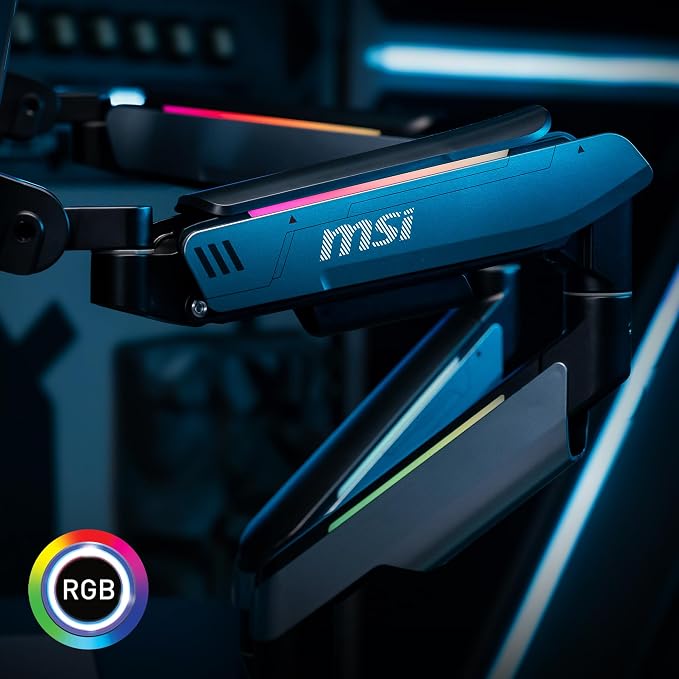 MSI MPG MT201DR V2-Premium RGB Dual Monitor Stand Arms,17-35" Support,VESA Compatible,Adjustable Heavy Duty Gas Spring Mount,44 lbs per Screen Capacity,Clamp&Grommet,Quick Release Plate-Gray - Image 8