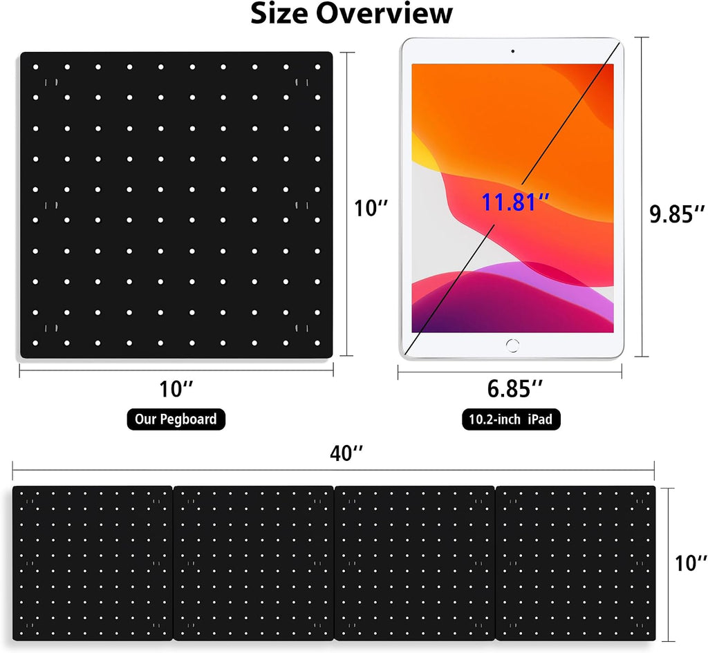 4Pcs Peg Board, Black Pegboard Wall Organizer Panels Wall Mount, ABS Pegboard for Craft Room Garage Kitchen Workshop, ABS Peg Boards Easy Installation - Image 3
