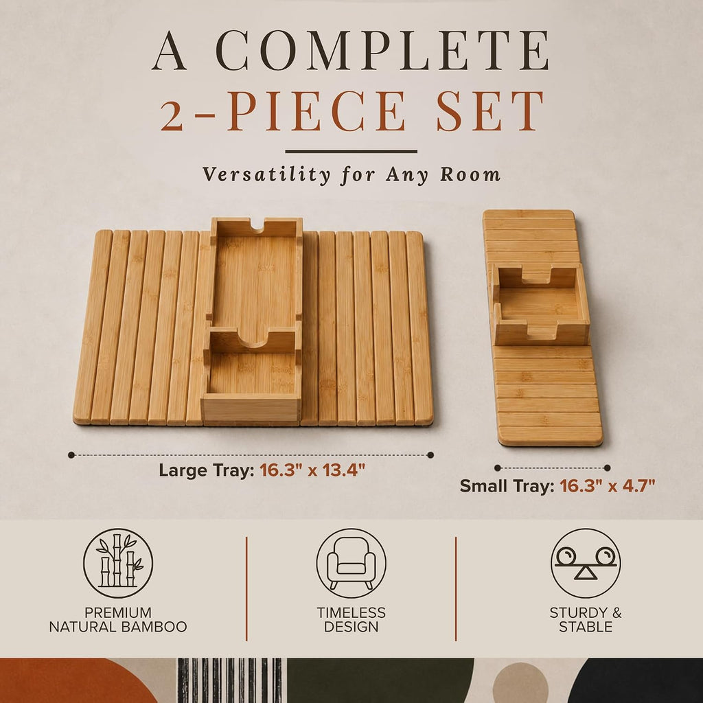 Bamboo Couch Armrest Table, Sofa Arm Tray, Cup Holder & Snack Tray - Image 3