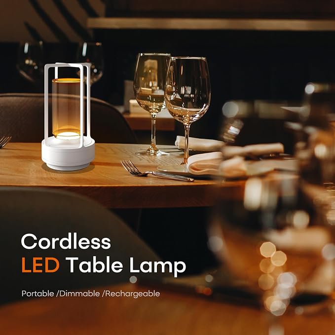 Rechargeable Cordless Small Metal Table Lamp, Stepless Dimming, 3-Color | White，2600mAh Battery, Portable LED Desk Light, Cute, Suitable for Indoor/Outdoor/Restaurant/Bedroom/Bar/Coffee/Camping - Image 2