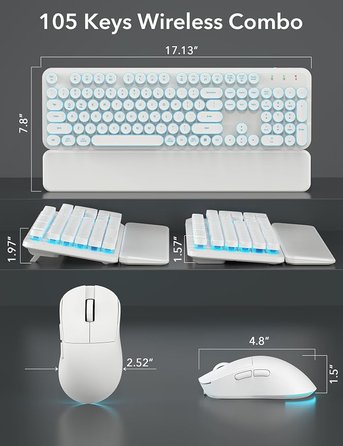 Wireless Keyboard and Mouse Backlit - Typewriter, Magnetic Wrist Rest | Retro Round Keys, Light Up Letters, 2.4GHz Cordless Combo for Mac, Windows, PC, Laptop, Trueque CK23Pro [Upgraded] - Image 7