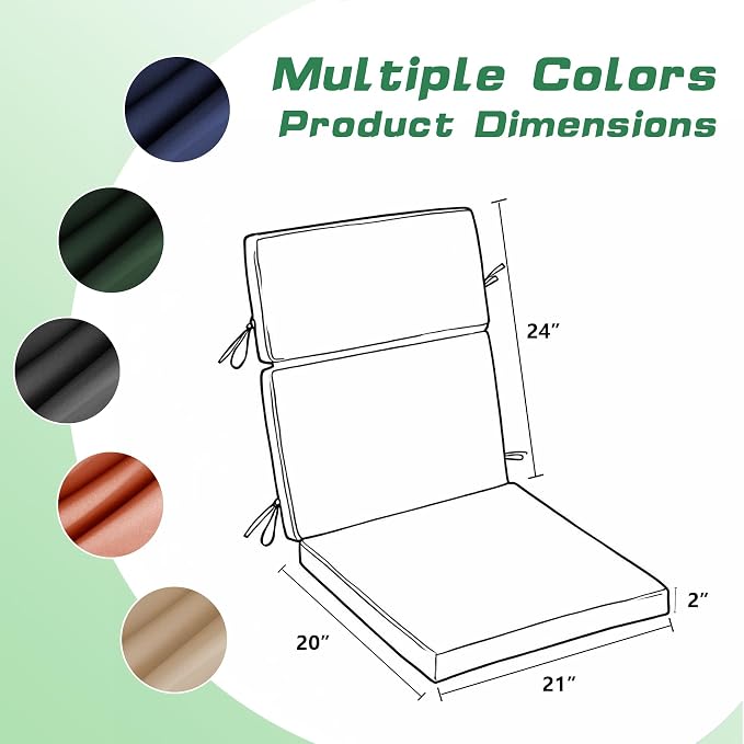 High Back Patio Chair Cushions, 21x20 Waterproof & Fade-Resistant Outdoor Dining Chair Cushions, Indoor/Outdoor High Back Cushion, Seat Pad for Glider and Lawn Chair, Forest Green - Image 6
