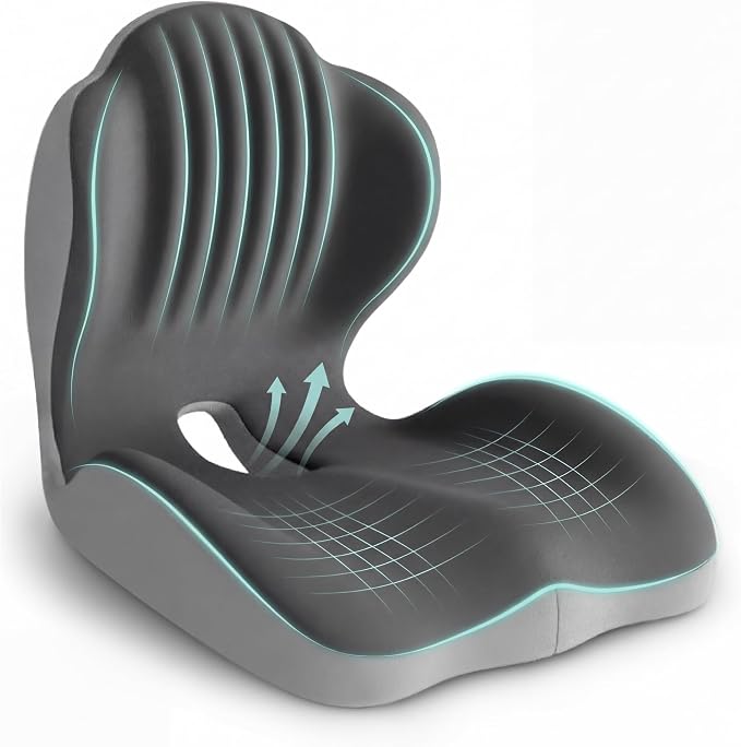 Ergonomic Seat Cushion with L-Shaped Design for Office Chair (Grey) | Memory Foam Orthopedic Cushion with Coccyx Hollow, Lumbar Support & Tailbone Pain Relief for Car, Truck, Gaming Chair by StyleComfortforEveryHome