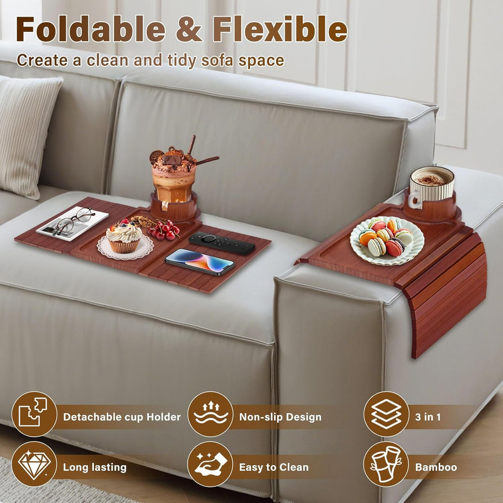 Bamboo Couch Arm Tray, Sofa Armrest Tray, Armrest Table（Walnut） - Image 5