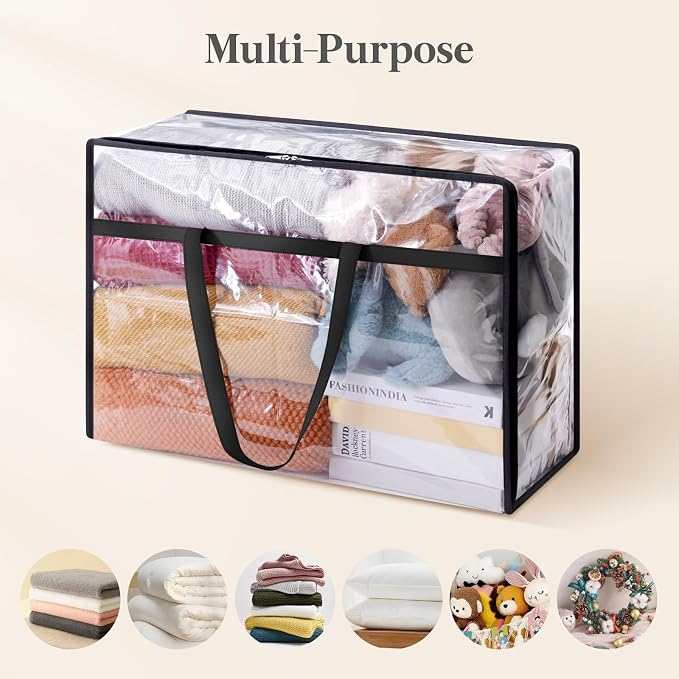 Lifewit 60L Clear Clothes Storage Bags,Plastic Foldable Blanket Storage Bag | 6 Pack Vinyl Foldable Moving Bags with Zipper, Closet Organizers and Storage Containers for Bedding, Duvet, Comforter - Image 5