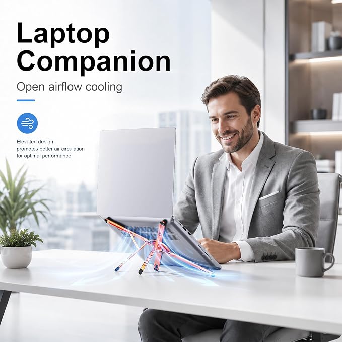 Portable Laptop Stand, 3-in-1 Magnetic Foldable Adjustable, for Desk | Aluminum alloy, lightweight compact, 8-level height, ergonomic, for phone/tablet, home office/travel - Image 9