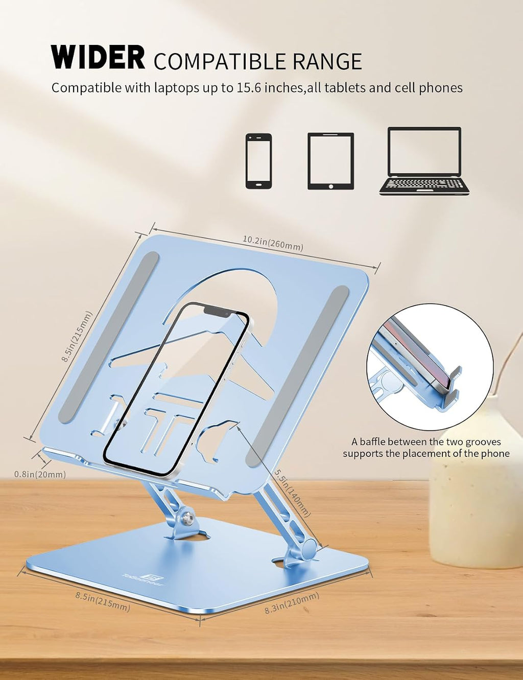 Z-Shaped Laptop Stand for Desk Fits 10"-16" Notebook, Sky Blue - Image 6